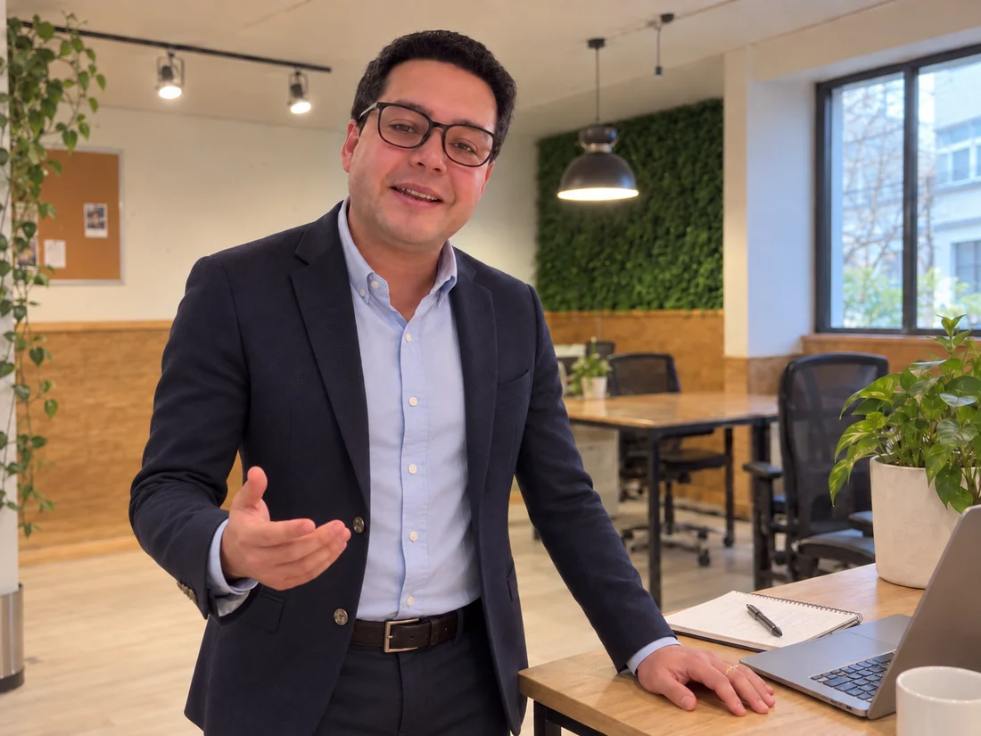 César de pie junto a su escritorio, en el retrato elegido para TaxCapital